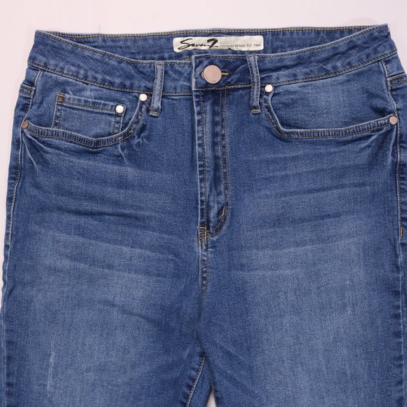 Seven7 Jeans High Rise Flare Crop Distressed Medium Wash - Picture 3 of 13